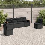 vidaXL 6-delige Loungeset met kussens poly rattan zwart