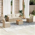 vidaXL 6-delige Loungeset met kussens poly rattan beige