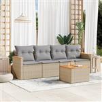 vidaXL 5-delige Loungeset met kussens poly rattan beige