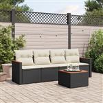 vidaXL 5-delige Loungeset met kussens poly rattan zwart