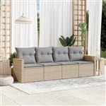 vidaXL 4-delige Loungeset met kussens poly rattan beige