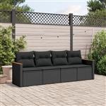 vidaXL 4-delige Loungeset met kussens poly rattan zwart