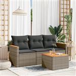 vidaXL 4-delige Loungeset met kussens poly rattan grijs