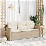 vidaXL 3-delige Loungeset met kussens poly rattan beige