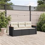 vidaXL 3-delige Loungeset met kussens poly rattan zwart