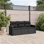 vidaXL 3-delige Loungeset met kussens poly rattan zwart