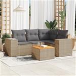 vidaXL 5-delige Loungeset met kussens poly rattan beige