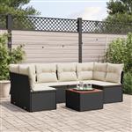 vidaXL 7-delige Loungeset met kussens poly rattan zwart