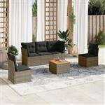 vidaXL 6-delige Loungeset met kussens poly rattan grijs