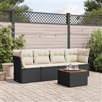 vidaXL 5-delige Loungeset met kussens poly rattan zwart