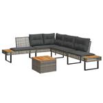 vidaXL 2-delige Loungeset met kussens poly rattan en acaciahout grijs