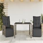 vidaXL 3-delige Bistroset met kussens poly rattan grijs