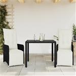 vidaXL 3-delige Bistroset met kussens poly rattan zwart