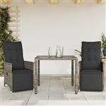 vidaXL 3-delige Bistroset met kussens poly rattan grijs