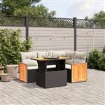 vidaXL 5-delige Loungeset met kussens poly rattan zwart