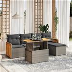 vidaXL 6-delige Loungeset met kussens poly rattan grijs