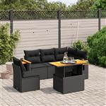 vidaXL 6-delige Loungeset met kussens poly rattan zwart