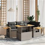 vidaXL 5-delige Loungeset met kussens poly rattan grijs