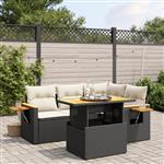 vidaXL 5-delige Loungeset met kussens poly rattan zwart