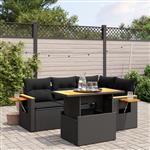 vidaXL 5-delige Loungeset met kussens poly rattan zwart