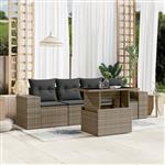 vidaXL 5-delige Loungeset met kussens poly rattan grijs