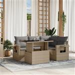 vidaXL 5-delige Loungeset met kussens poly rattan beige