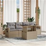 vidaXL 5-delige Loungeset met kussens poly rattan beige