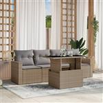 vidaXL 5-delige Loungeset met kussens poly rattan beige