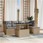 vidaXL 6-delige Loungeset met kussens poly rattan beige