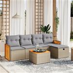 vidaXL 6-delige Loungeset met kussens poly rattan gemengd beige