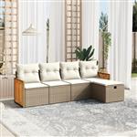 vidaXL 5-delige Loungeset met kussens poly rattan beige