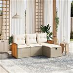 vidaXL 4-delige Loungeset met kussens poly rattan beige