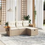 vidaXL 4-delige Loungeset met kussens poly rattan beige