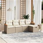 vidaXL 5-delige Loungeset met kussens poly rattan beige