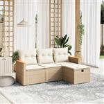 vidaXL 4-delige Loungeset met kussens poly rattan beige