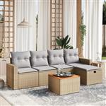 vidaXL 6-delige Loungeset met kussens poly rattan gemengd beige