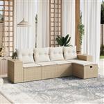 vidaXL 5-delige Loungeset met kussens poly rattan beige