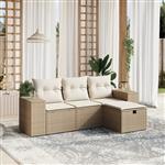 vidaXL 4-delige Loungeset met kussens poly rattan beige