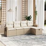 vidaXL 5-delige Loungeset met kussens poly rattan beige