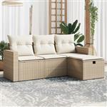 vidaXL 4-delige Loungeset met kussens poly rattan beige