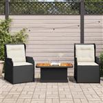 vidaXL 3-delige Loungeset met kussens poly rattan zwart