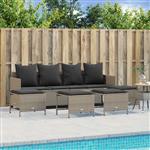 vidaXL 5-delige Loungeset met kussens poly rattan lichtgrijs