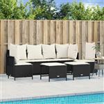 vidaXL 5-delige Loungeset met kussens poly rattan zwart