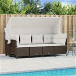 vidaXL 5-delige Loungeset met kussens poly rattan bruin