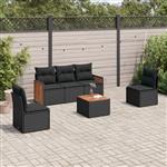 vidaXL 6-delige Loungeset met kussens poly rattan zwart