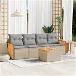 vidaXL 5-delige Loungeset met kussens poly rattan beige