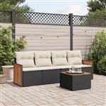 vidaXL 5-delige Loungeset met kussens poly rattan zwart