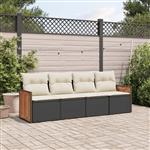 vidaXL 4-delige Loungeset met kussens poly rattan zwart