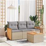 vidaXL 4-delige Loungeset met kussens poly rattan beige