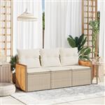 vidaXL 3-delige Loungeset met kussens poly rattan beige